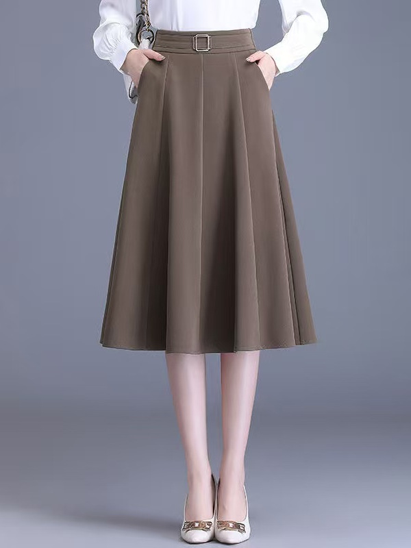 A-Line Skirt Midi - plus Size Women's Slimming Elastic Waist