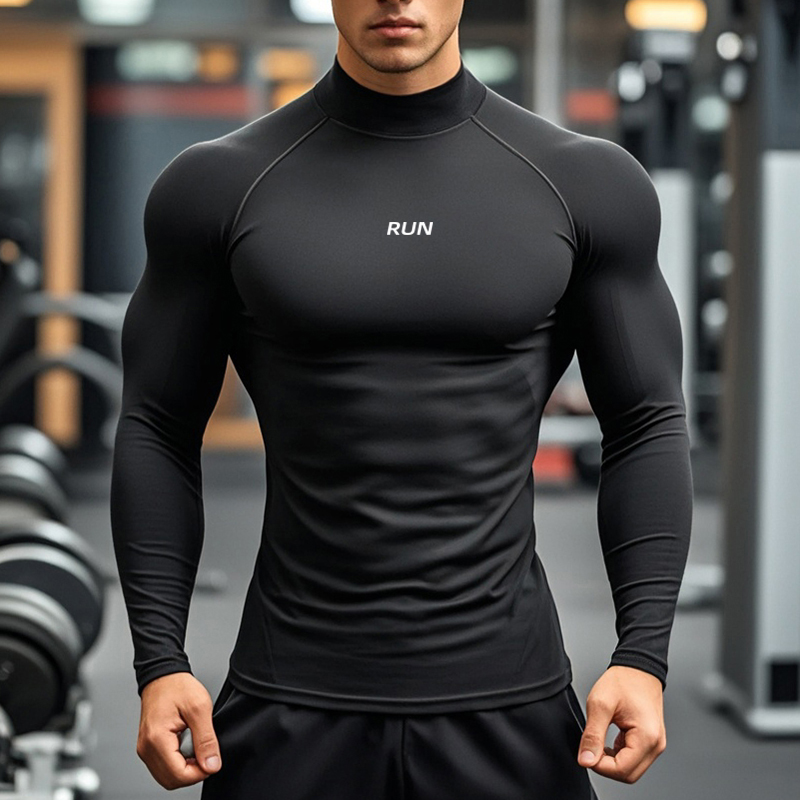 Turtleneck Bodysuit - Men's Running Turtleneck Quick-Drying Long-Sleeved T-shirts