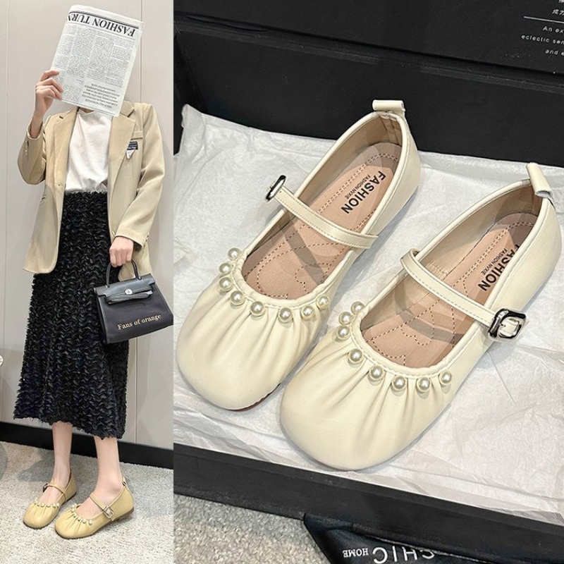 Women'S Fashion Loafers - Comfortable Pearl Mary Jane Flats for