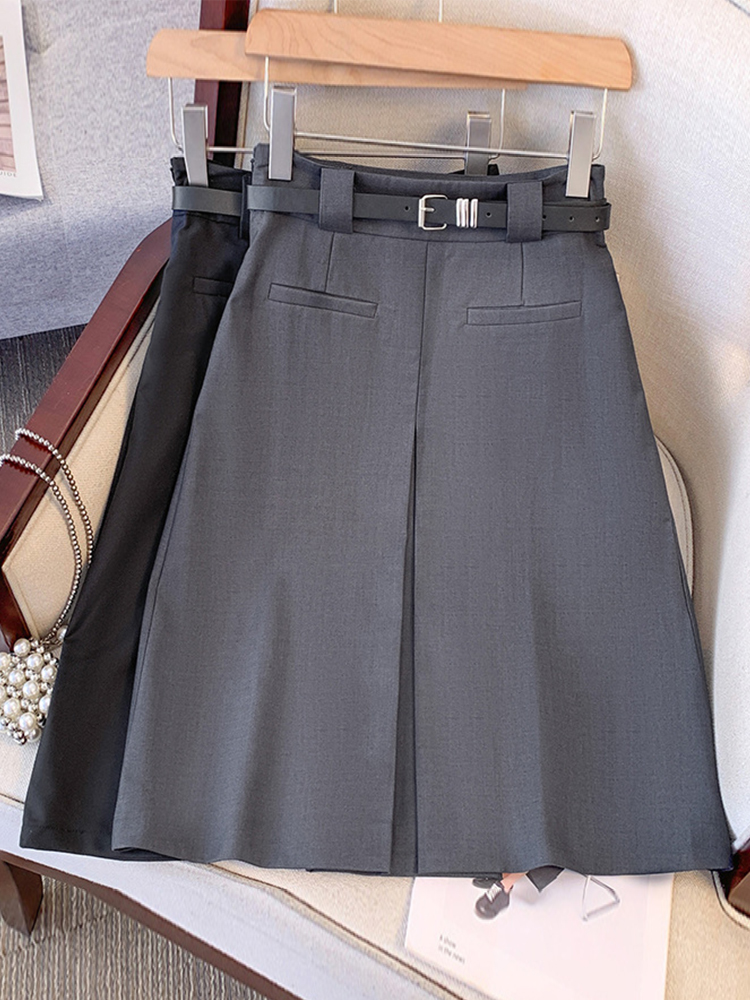 A-Line Skirt Midi - Gray Suit Half Skirt Women's Spring