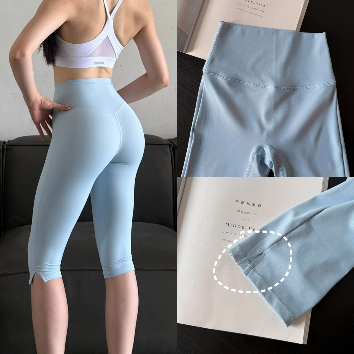 High Waist Leggings - High Waist Split Hem Slimming Capri