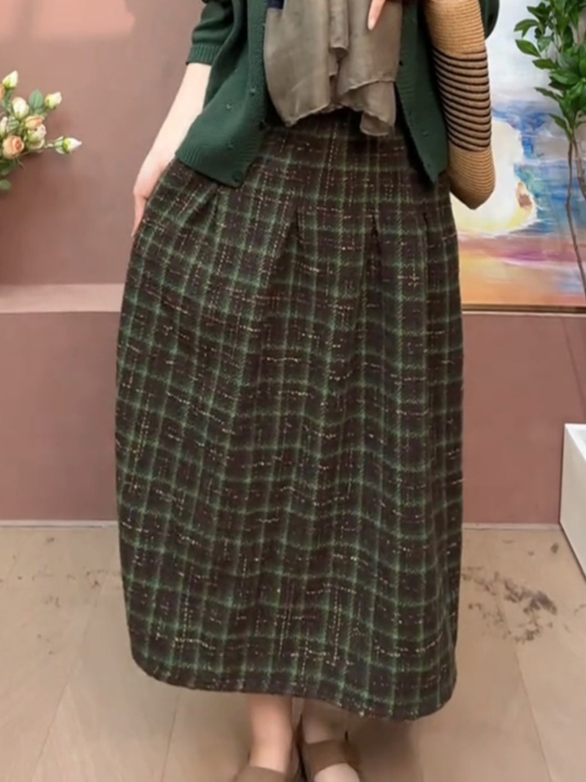 A-Line Skirt Midi - Retro Thickened Woolen A-Line Skirt Women's