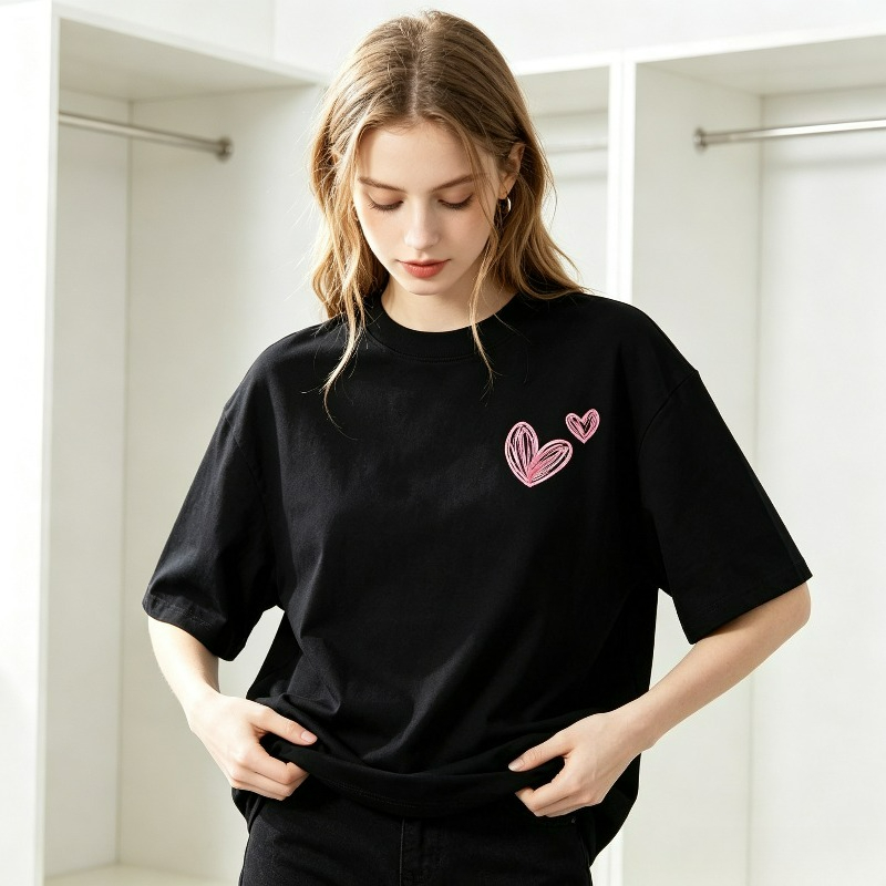 Women'S Y2K Fashion Aesthetic - Cute Pink Double Heart Print T-Shirt