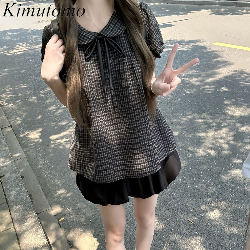 Women'S Y2K Fashion Aesthetic - Kimutomo Women Shirts Peter Pan Collar