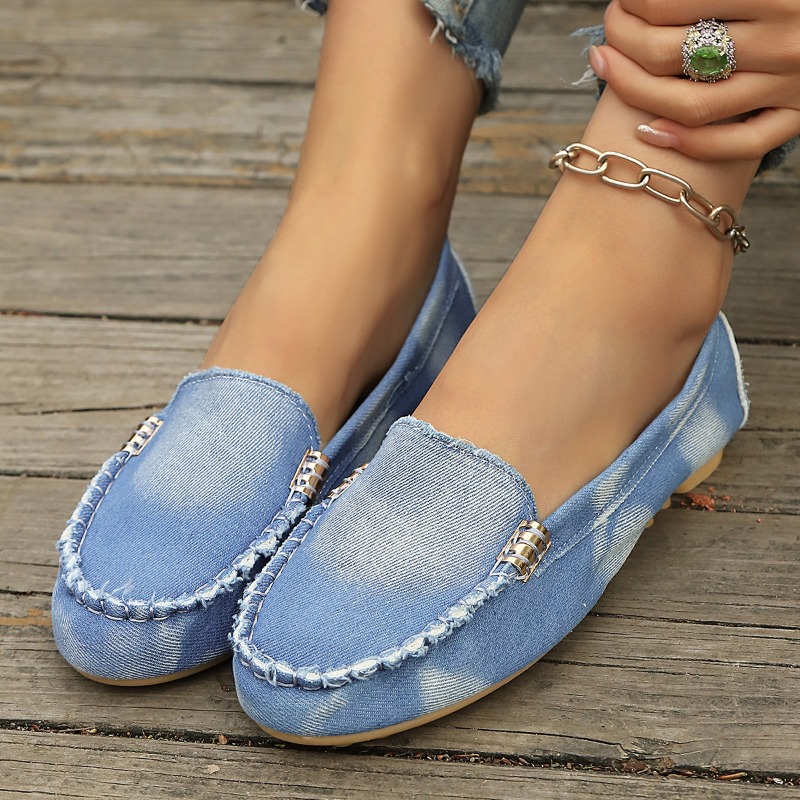 Women'S Fashion Loafers - Fashion Light Blue Denim Moccasins Slip