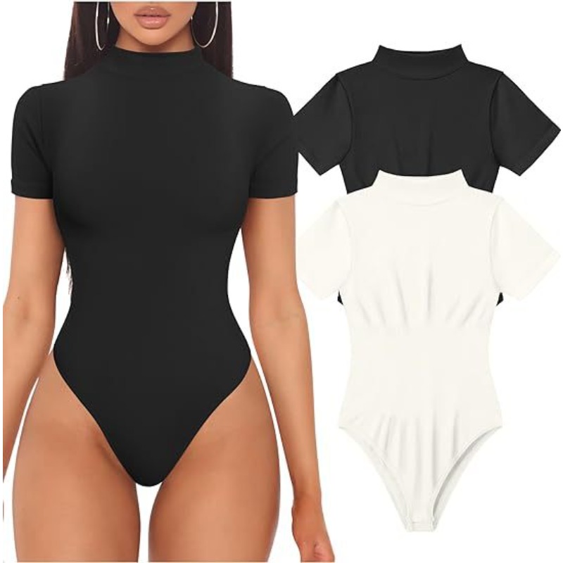 Turtleneck Bodysuit - Short Sleeve Turtleneck Bodysuit Women Sexy