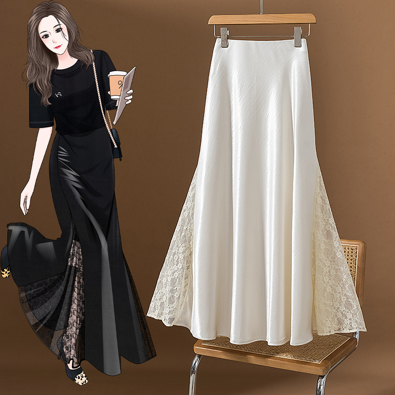 A-Line Skirt Midi - Fashionable Lace Splice Fish Tail Midi