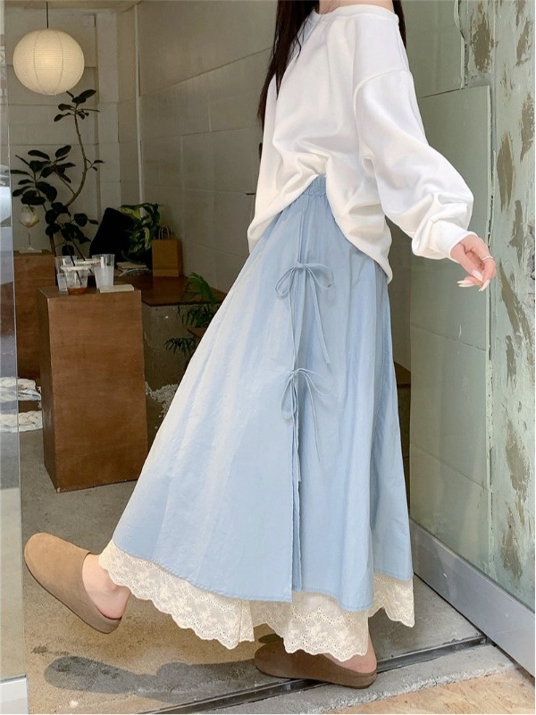 High Waist Lace Trim A-Line Mi - đánh giá và giá A-Line Skirt Midi