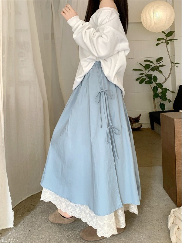 High Waist Lace Trim A-Line Mi - đánh giá và giá A-Line Skirt Midi