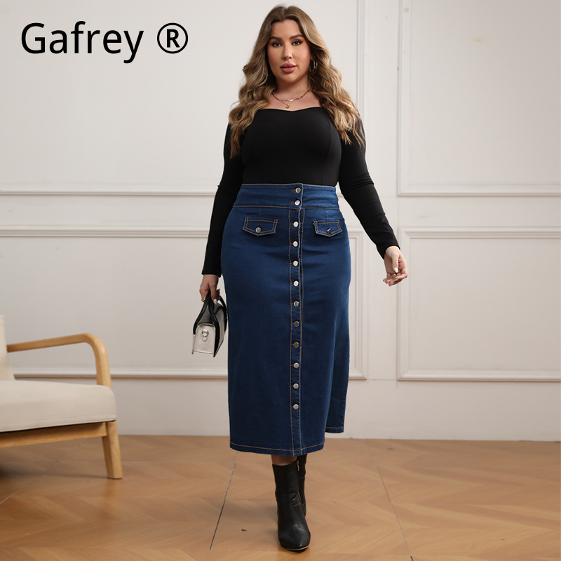 Plus Size High Waist Button Fr - đánh giá và giá A-Line Skirt Midi