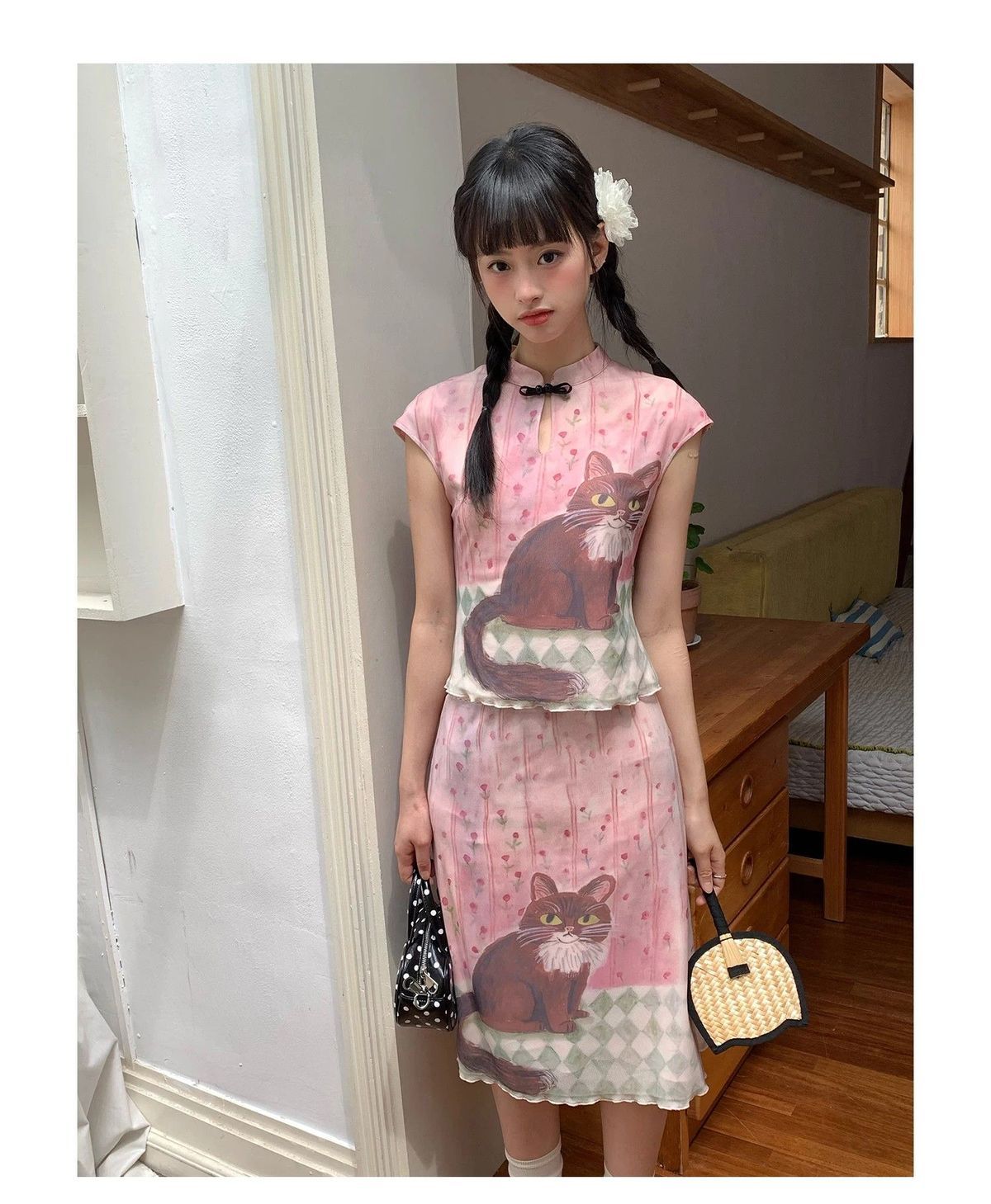 Women Y2K Cat Print Two Piece  - đánh giá và giá Asymmetric Top Women