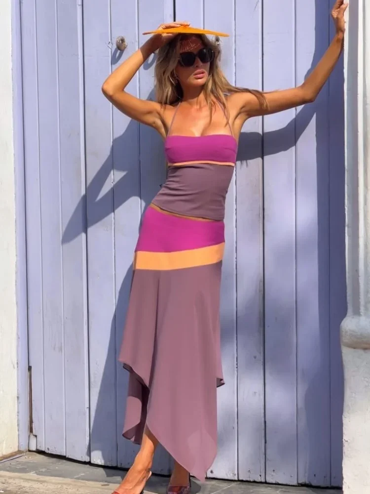 Trendy Color Block Two Piece S - đánh giá và giá Asymmetric Top Women
