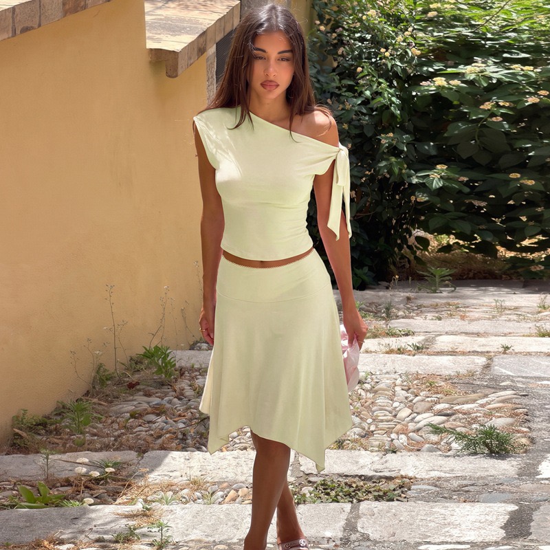 Women 2 Piece Outfit Set Off S - đánh giá và giá Asymmetric Top Women
