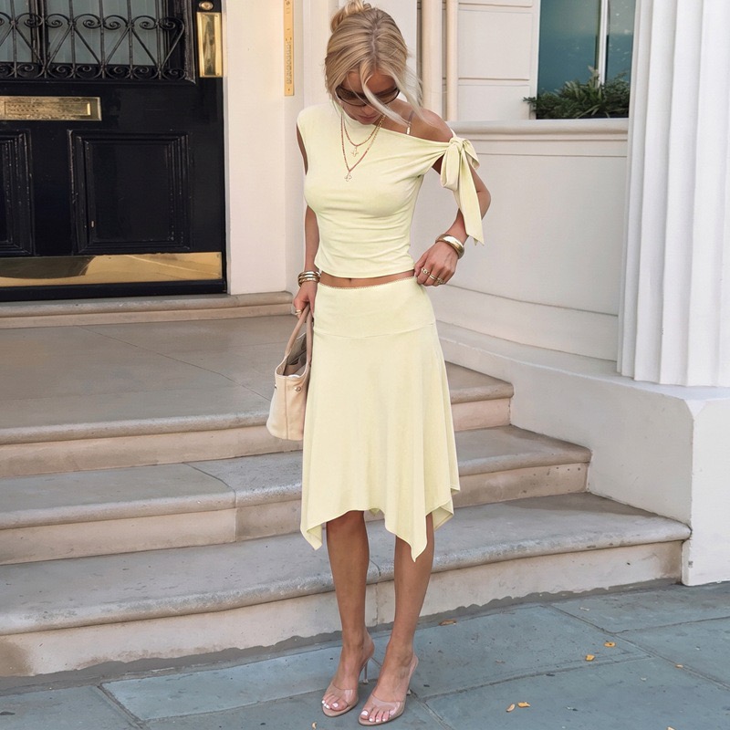 Women 2 Piece Outfit Set Off S - đánh giá và giá Asymmetric Top Women