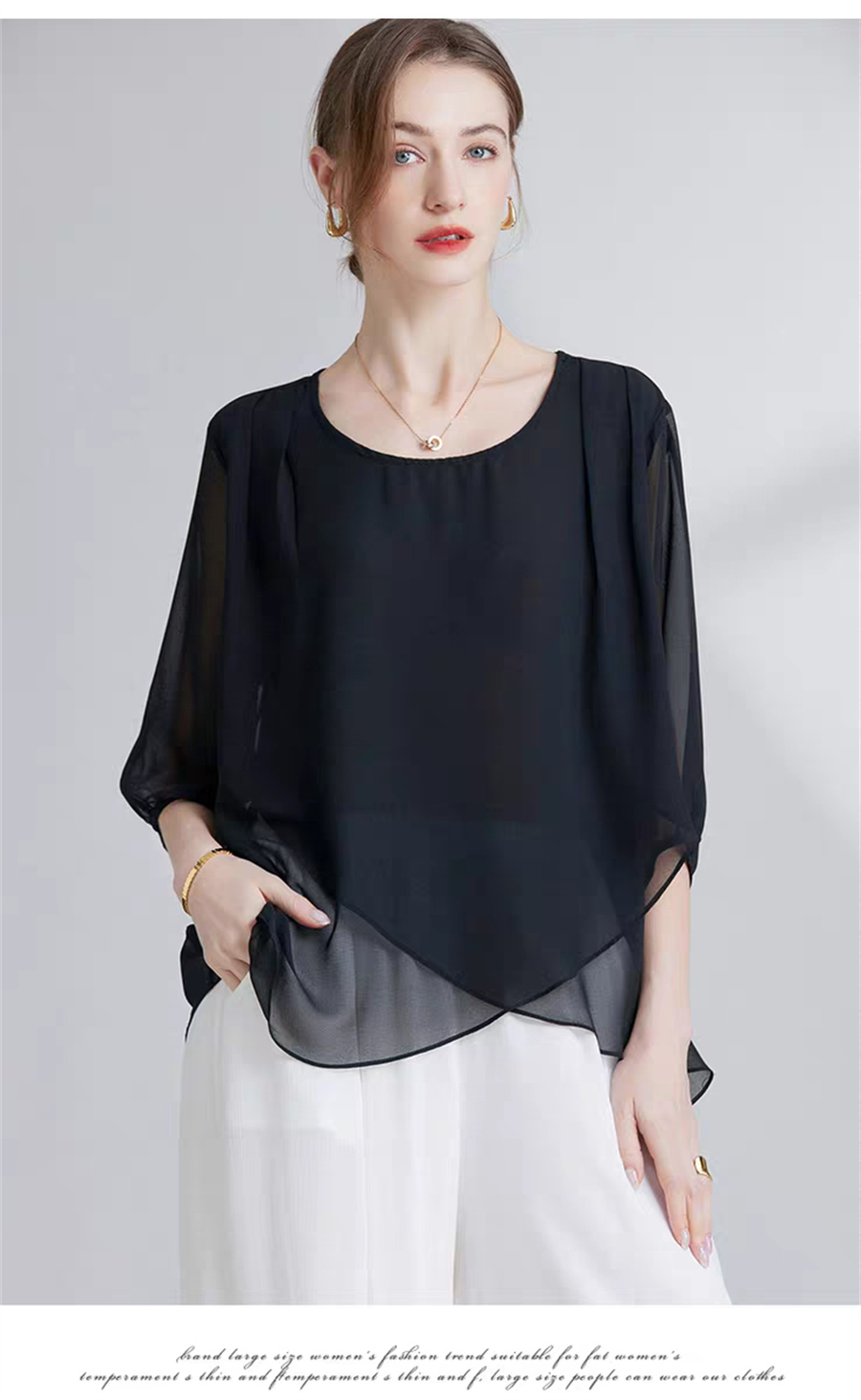 Korean Style Chiffon Plus-Size - đánh giá và giá Asymmetric Top Women