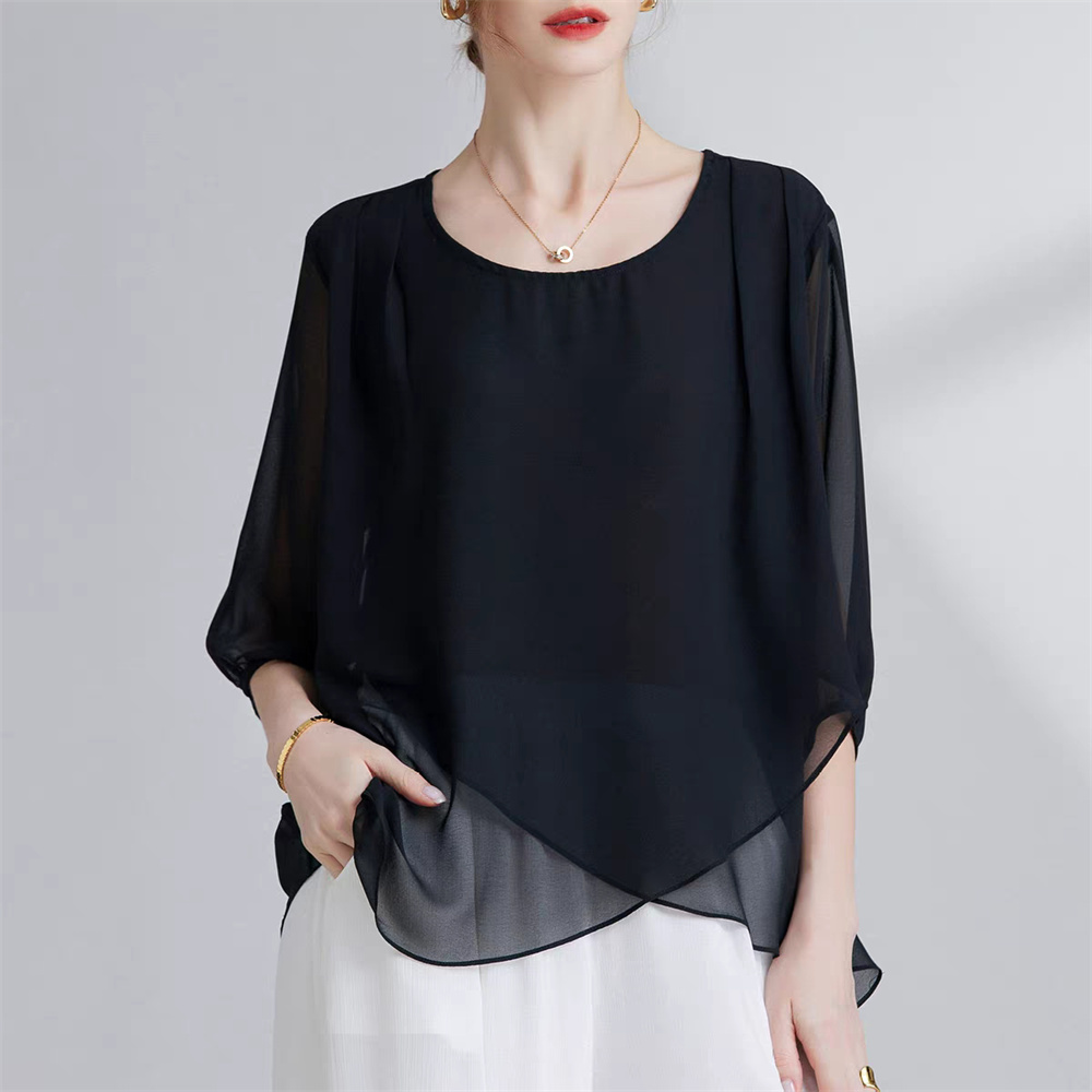 Korean Style Chiffon Plus-Size - đánh giá và giá Asymmetric Top Women