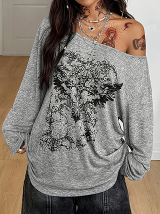 Autumn Gothic Y2K Cupid Print  - đánh giá và giá Asymmetric Top Women
